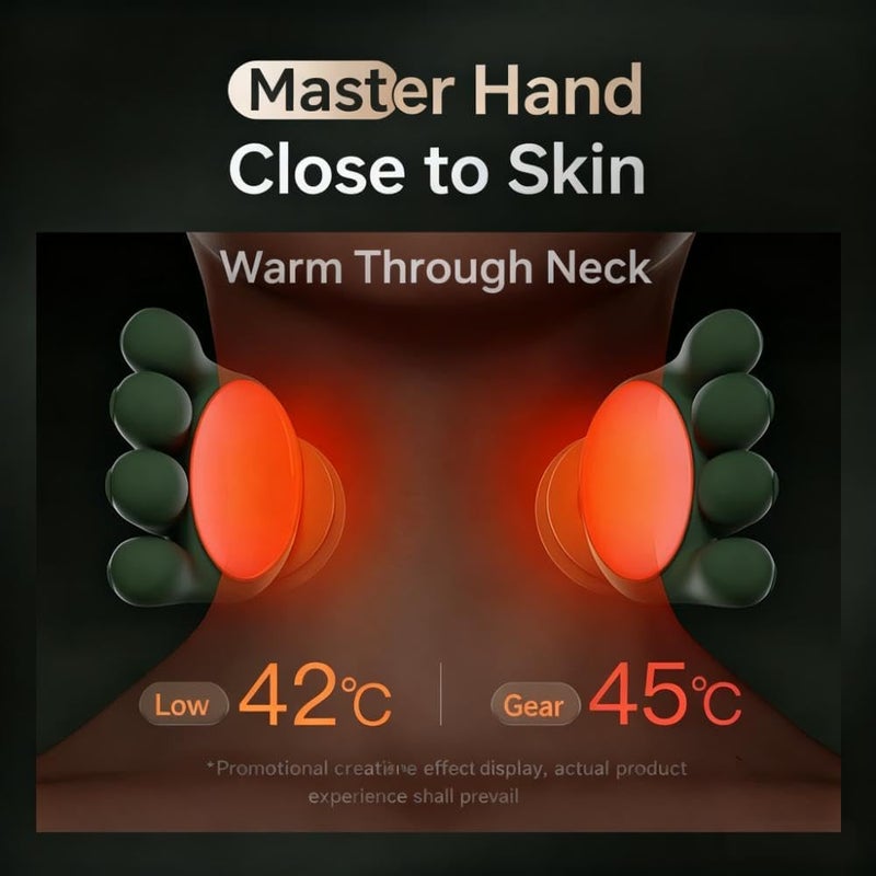 إي وورلد مدلك رقبة وظهر شيّاتسو مع تسخين، تقنية العجن العميق 4D بتصميم اليد البشرية، جهاز كهربائي لتخفيف الألم واسترخاء العضلات – أخضر قماشي - Image 2